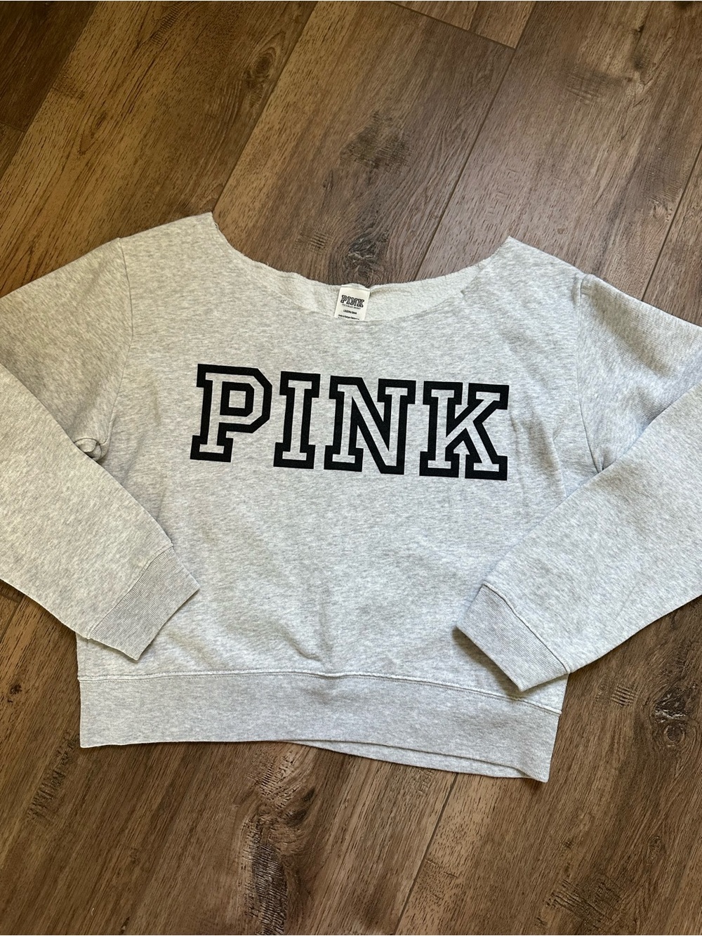 PINK Victoria's Secret Oversized Sweatshirt, Gray, Distressed, Athleisure, L